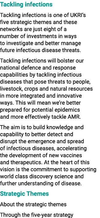 Tackling infections Tackling infections is one of UKRI’s five strategic themes and these networks are just eight of a...