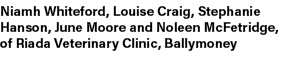 Niamh Whiteford, Louise Craig, Stephanie Hanson, June Moore and Noleen McFetridge, of Riada Veterinary Clinic, Ballym...