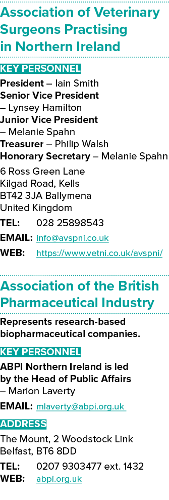 Association of Veterinary Surgeons Practising in Northern Ireland Key Personnel President – Iain Smith Senior Vice Pr...