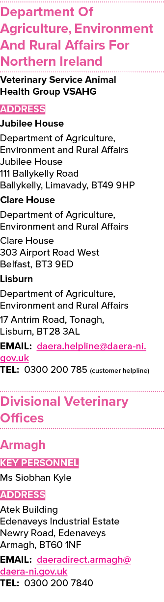 Department Of Agriculture, Environment And Rural Affairs For Northern Ireland Veterinary Service Animal Health Group ...
