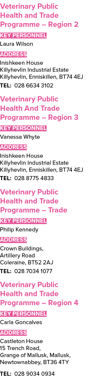 Veterinary Public Health and Trade Programme – Region 2 Key Personnel Laura Wilson ADDRESS Inishkeen House Killyhevli...