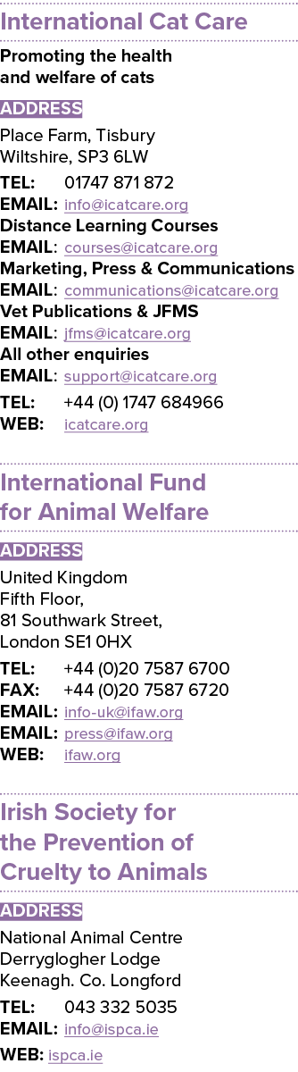 International Cat Care Promoting the health and welfare of cats ADDRESS Place Farm, Tisbury Wiltshire, SP3 6LW TEL: 0...