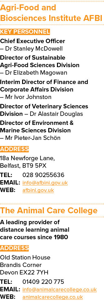 Agri Food and Biosciences Institute AFBI Key Personnel Chief Executive Officer – Dr Stanley McDowell Director of Sust...