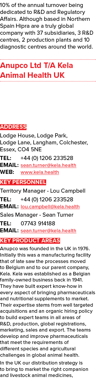 10% of the annual turnover being dedicated to R&D and Regulatory Affairs. Although based in Northern Spain Hipra are ...