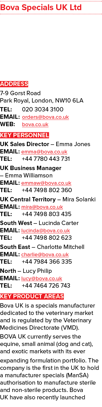 Bova Specials UK Ltd ADDRESS 7 9 Gorst Road Park Royal, London, NW10 6LA TEL: 020 3034 3100 EMAIL: orders@bova.co.uk ...