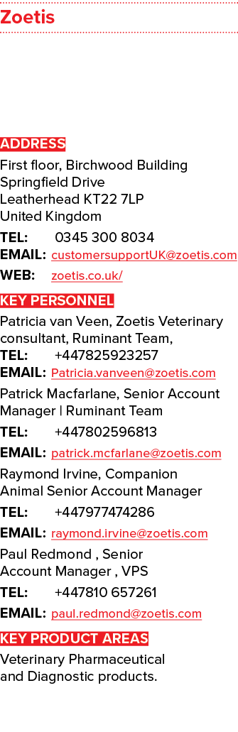 Zoetis ADDRESS First floor, Birchwood Building Springfield Drive Leatherhead KT22 7LP United Kingdom TEL: 0345 300 80...