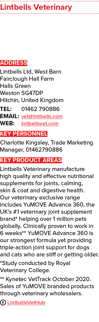 Lintbells Veterinary ADDRESS Lintbells Ltd, West Barn Fairclough Hall Farm Halls Green Weston SG47DP Hitchin, United ...