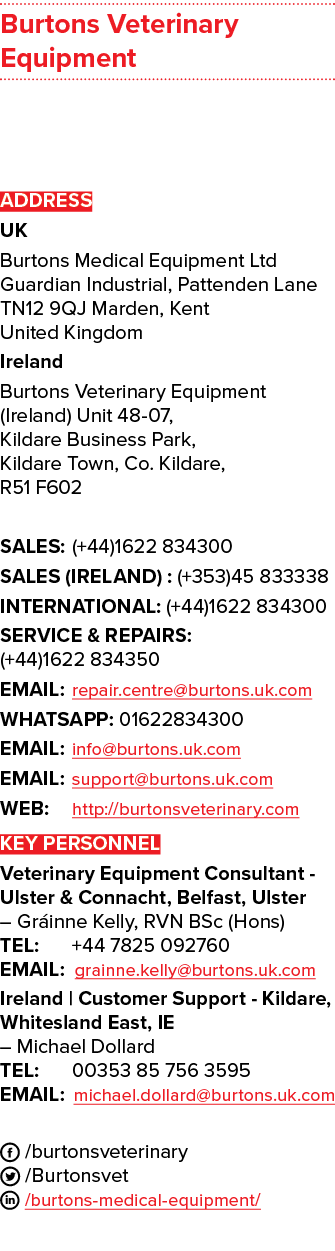 Burtons Veterinary Equipment ADDRESS UK Burtons Medical Equipment Ltd Guardian Industrial, Pattenden Lane TN12 9QJ Ma...