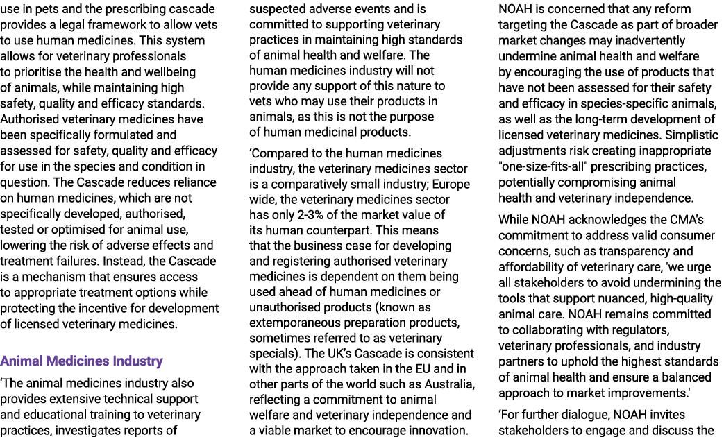 use in pets and the prescribing cascade provides a legal framework to allow vets to use human medicines. This system ...