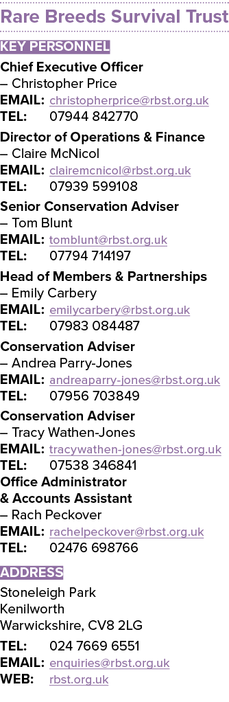 Rare Breeds Survival Trust Key Personnel Chief Executive Officer – Christopher Price EMAIL: christopherprice@rbst.org...