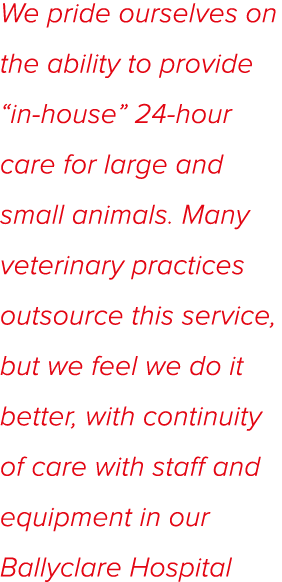 We pride ourselves on the ability to provide  in-house  24-hour care for large and small animals  Many veterinary pra   