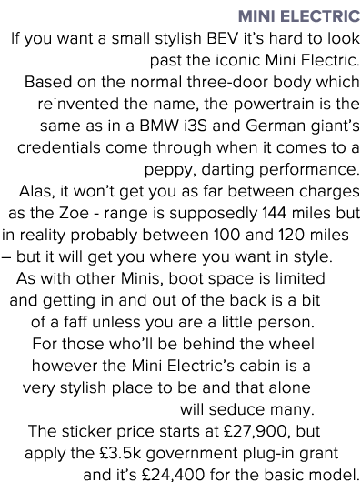 Mini Electric If you want a small stylish BEV it s hard to look past the iconic Mini Electric  Based on the normal th   