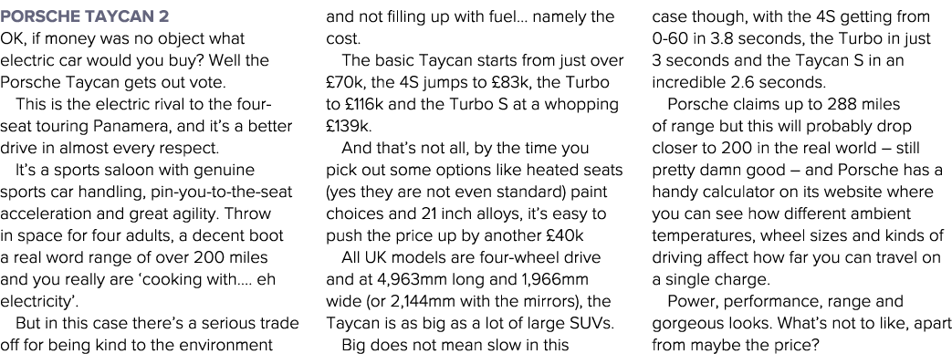 Porsche Taycan 2 OK, if money was no object what electric car would you buy  Well the Porsche Taycan gets out vote  T   