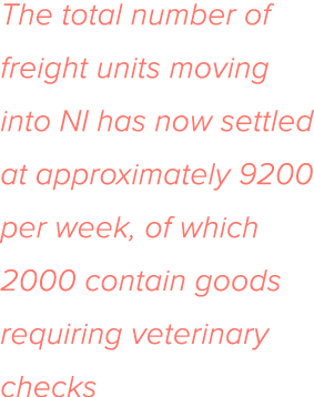The total number of freight units moving into NI has now settled at approximately 9200 per week, of which 2000 contai   