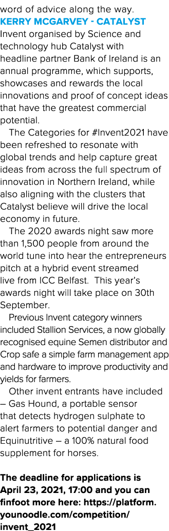 word of advice along the way  Kerry McGarvey - Catalyst Invent organised by Science and technology hub Catalyst with    