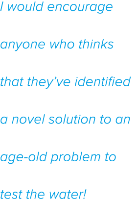 I would encourage anyone who thinks that they ve identified a novel solution to an age-old problem to test the water 