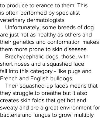 to produce tolerance to them  This is often performed by specialist veterinary dermatologists  Unfortunately, some br   