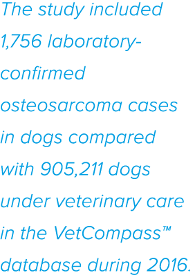 The study included 1,756 laboratory-confirmed osteosarcoma cases in dogs compared with 905,211 dogs under veterinary    