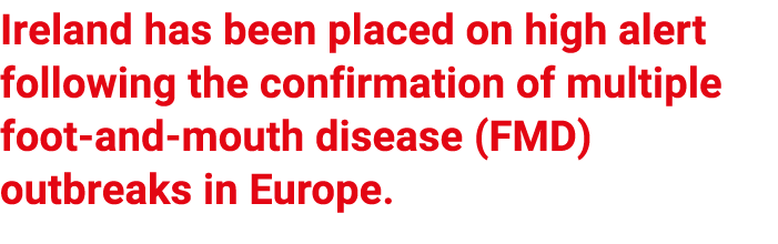 Ireland has been placed on high alert following the confirmation of multiple foot and mouth disease (FMD) outbreaks i...