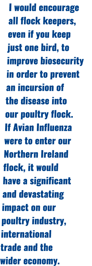 I would encourage all flock keepers, even if you keep just one bird, to improve biosecurity in order to prevent an in...