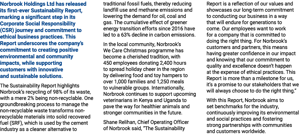 Norbrook Holdings Ltd has released its first ever Sustainability Report, marking a significant step in its Corporate ...