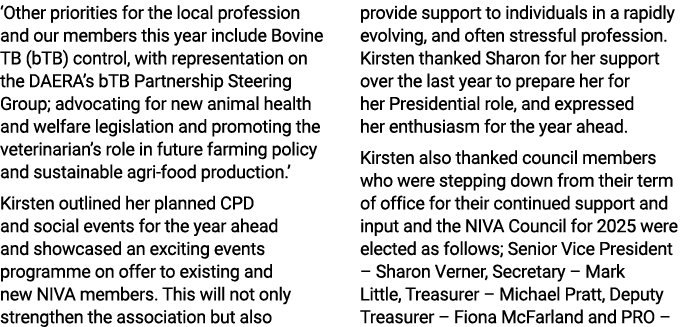 ‘Other priorities for the local profession and our members this year include Bovine TB (bTB) control, with representa...
