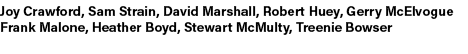 Joy Crawford, Sam Strain, David Marshall, Robert Huey, Gerry McElvogue Frank Malone, Heather Boyd, Stewart McMulty, T...