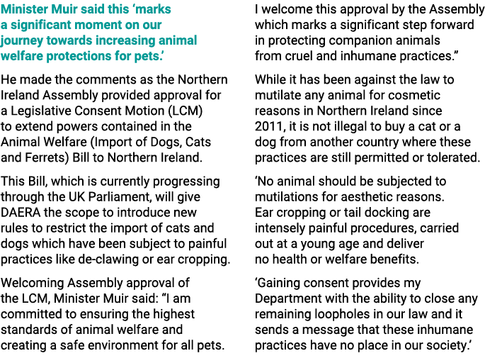 Minister Muir said this ‘marks a significant moment on our journey towards increasing animal welfare protections for ...