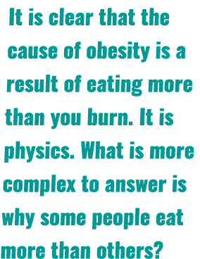 It is clear that the cause of obesity is a result of eating more than you burn. It is physics. What is more complex t...