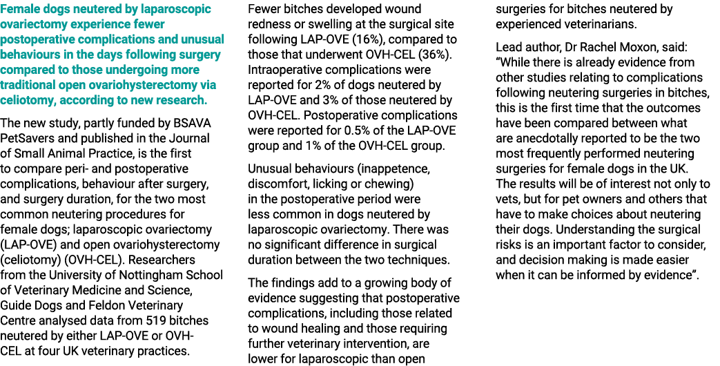 Female dogs neutered by laparoscopic ovariectomy experience fewer postoperative complications and unusual behaviours ...