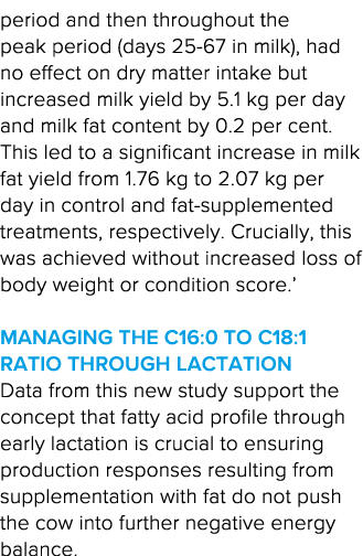 period and then throughout the peak period (days 25-67 in milk), had no effect on dry matter intake but increased mil   