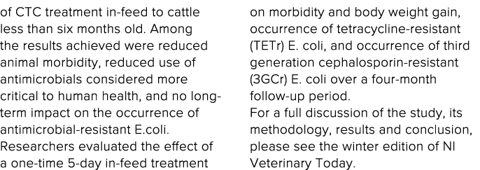 of CTC treatment in-feed to cattle less than six months old  Among the results achieved were reduced animal morbidity   