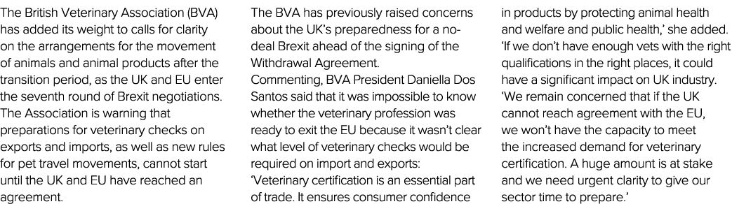 The British Veterinary Association (BVA) has added its weight to calls for clarity on the arrangements for the moveme   