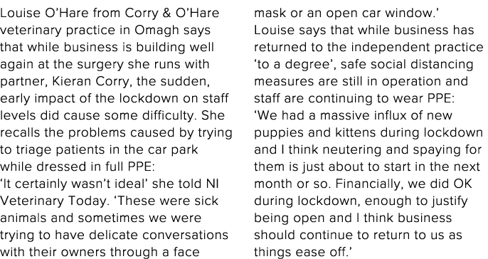 Louise O Hare from Corry & O Hare veterinary practice in Omagh says that while business is building well again at the   