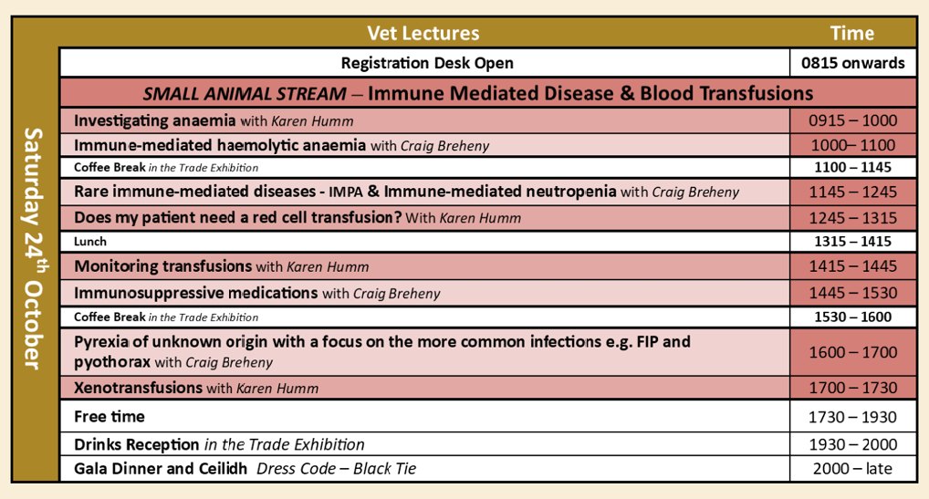 The image shows detailed schedules for veterinary lectures and practical sessions on sheep and cattle diseases and blood transfusions over two days in late October. Description generated by AI