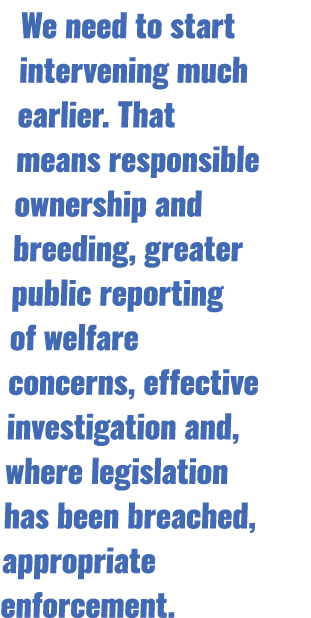 We need to start intervening much earlier. That means responsible ownership and breeding, greater public reporting of...