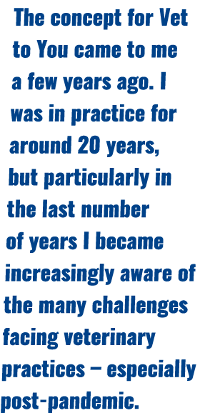 The concept for Vet to You came to me a few years ago. I was in practice for around 20 years, but particularly in the...