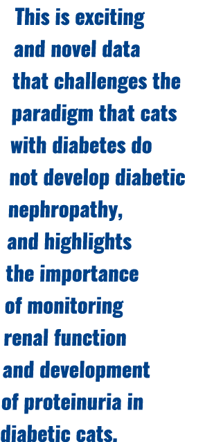 This is exciting and novel data that challenges the paradigm that cats with diabetes do not develop diabetic nephropa...