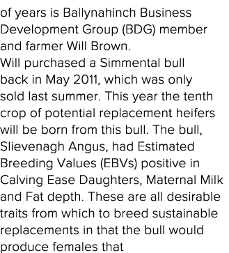 of years is Ballynahinch Business Development Group (BDG) member and farmer Will Brown  Will purchased a Simmental bu   