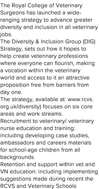 The Royal College of Veterinary Surgeons has launched a wide-ranging strategy to advance greater diversity and inclus   