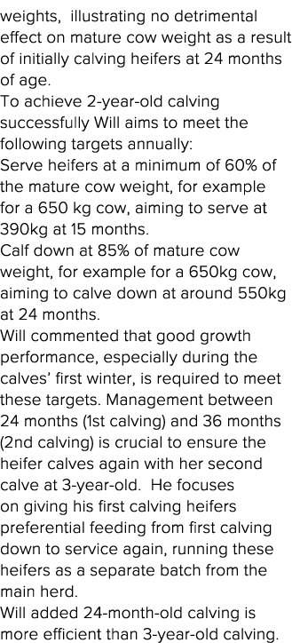 weights,  illustrating no detrimental effect on mature cow weight as a result of initially calving heifers at 24 mont   