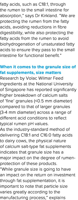 fatty acids, such as C18:1, through the rumen to the small intestine for absorption,  says Dr Kirkland   We are prote   