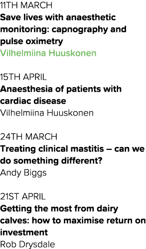 11th March Save lives with anaesthetic monitoring: capnography and pulse oximetry  Vilhelmiina Huuskonen  15th April    