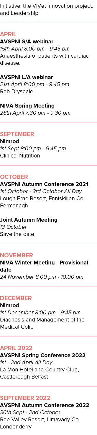 Initiative, the ViVet innovation project, and Leadership         April AVSPNI S A webinar 15th April 8:00 pm - 9:45 p   