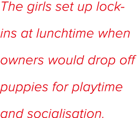 The girls set up lock-ins at lunchtime when owners would drop off puppies for playtime and socialisation 