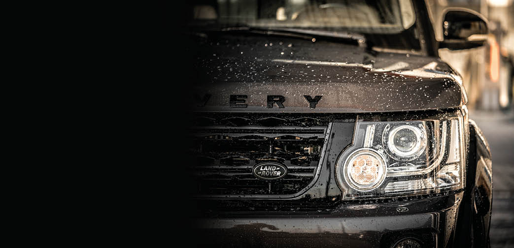 Valdobbiadene, Italy - September 2018: close up on details of a Land Rover Discovery 4 LR4 , all black sport edition  