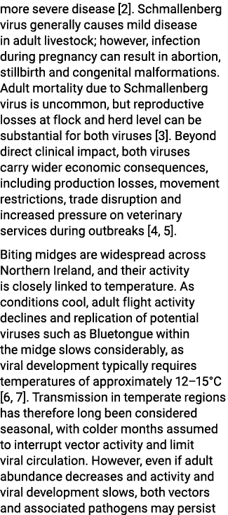 more severe disease [2]. Schmallenberg virus generally causes mild disease in adult livestock; however, infection dur...