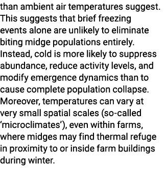 than ambient air temperatures suggest. This suggests that brief freezing events alone are unlikely to eliminate bitin...