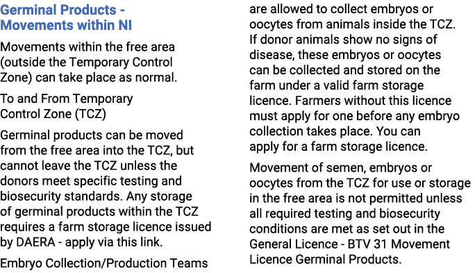 Germinal Products Movements within NI Movements within the free area (outside the Temporary Control Zone) can take pl...