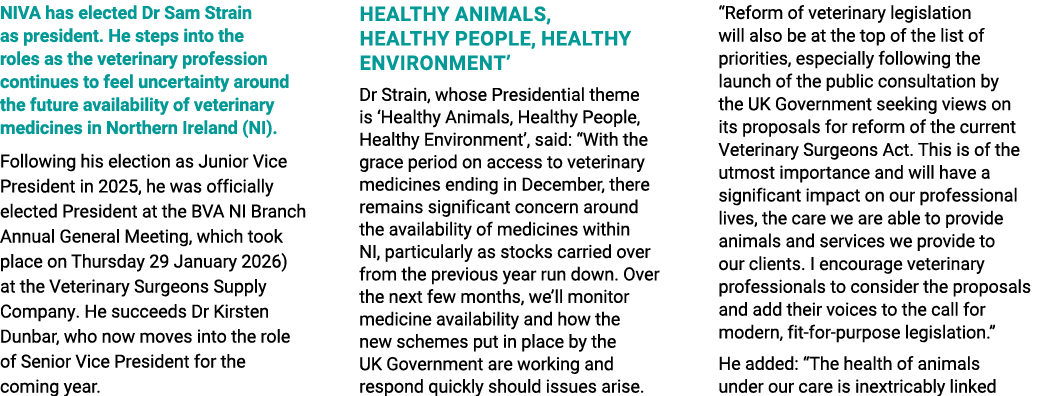 NIVA has elected Dr Sam Strain as president. He steps into the roles as the veterinary profession continues to feel u...